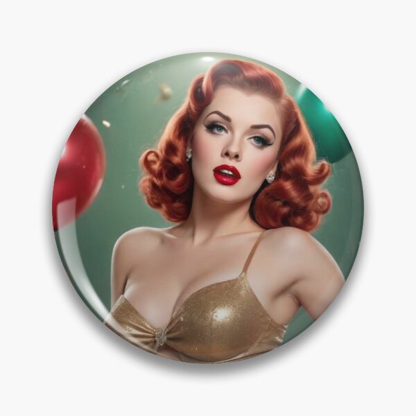 Item preview, Redhead New Year’s Eve Pin-Up – Vintage 1940s Glamour in Gold Sequins and Champagne designed and sold by MissSaylor.