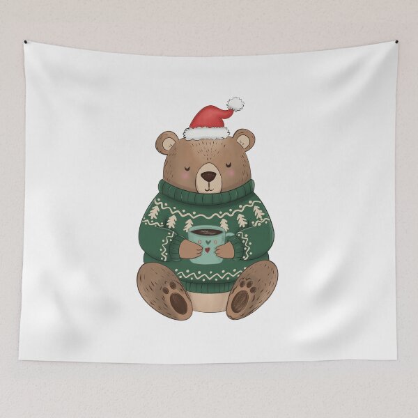 Item preview, Cozy Christmas Kawaii Teddy Bear with Coffee designed and sold by Iqrapixels.