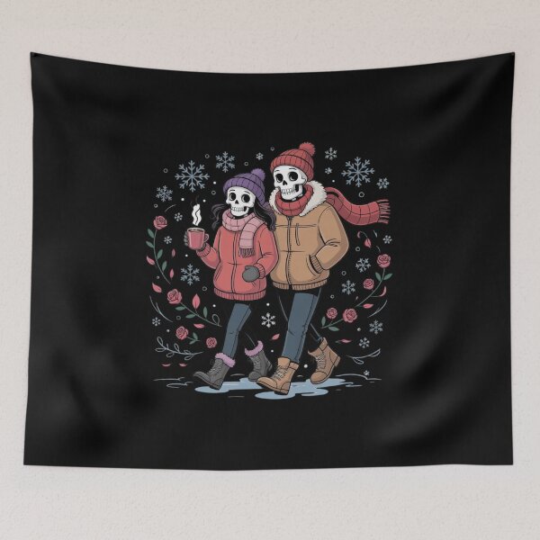 Item preview, Skeleton Couple Winter Walk | Romantic Gothic Christmas Art designed and sold by ColorSplash123.