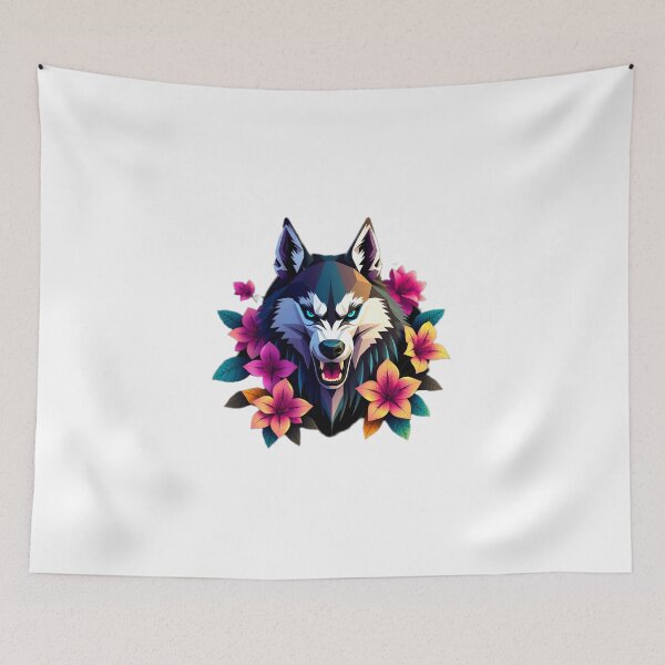 Item preview, Fierce Geometric Siberian Husky with Dark Floral Accents – Symbol of Strength and Spirit designed and sold by Naturalite19.