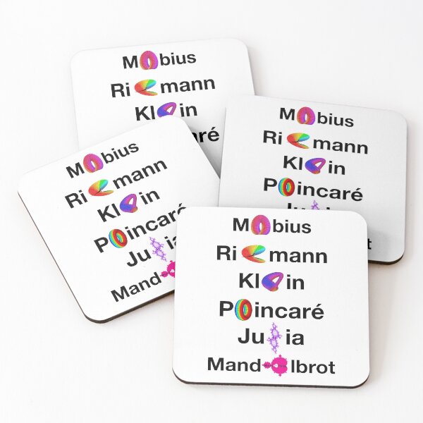 Item preview, Nerdy Minimalist Iconic Geometry Mathematicians Names Mobius, Riemann, Klein, Poincare, Julia, Mandelbrot Math Teacher Black Text designed and sold by MathWare MathClips.