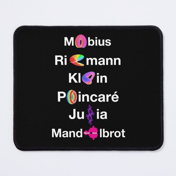Item preview, Nerdy Minimalist Iconic Geometry Mathematicians Names Mobius, Riemann, Klein, Poincare, Julia, Mandelbrot Math Teacher White Text designed and sold by MathWare MathClips.