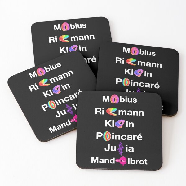 Item preview, Nerdy Minimalist Iconic Geometry Mathematicians Names Mobius, Riemann, Klein, Poincare, Julia, Mandelbrot Math Teacher White Text designed and sold by MathWare MathClips.