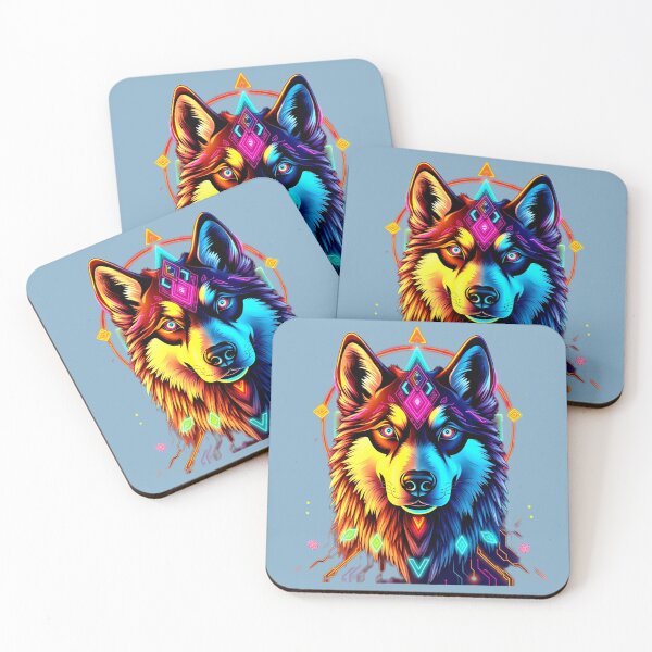 Item preview, Siberian Husky – Vibrant Yellow and Blue Futuristic Dog Art designed and sold by Naturalite19.
