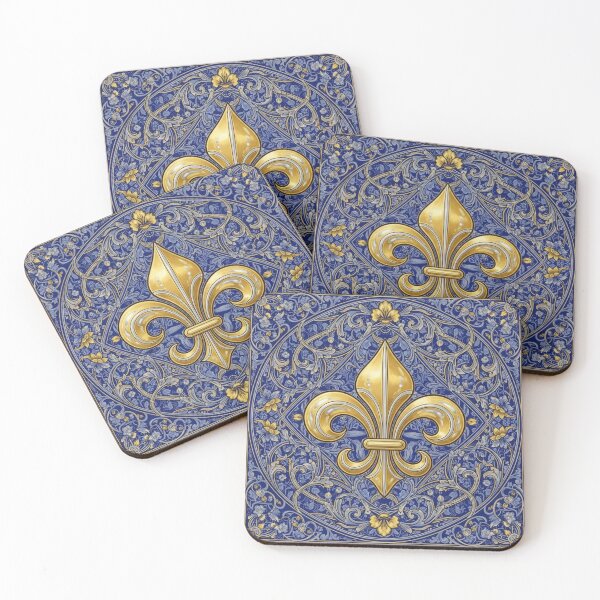 Item preview, Fleur de Lys Elegant Gold and blue Art Nouveau designed and sold by ProjectNoah.