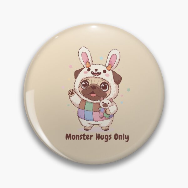 Artikelvorschau, Nur Monsterumarmungen – flauschiger Mops-Welpe im pastellfarbenen Hasen-Einteiler entworfen und verkauft von The Real Life Symphony.