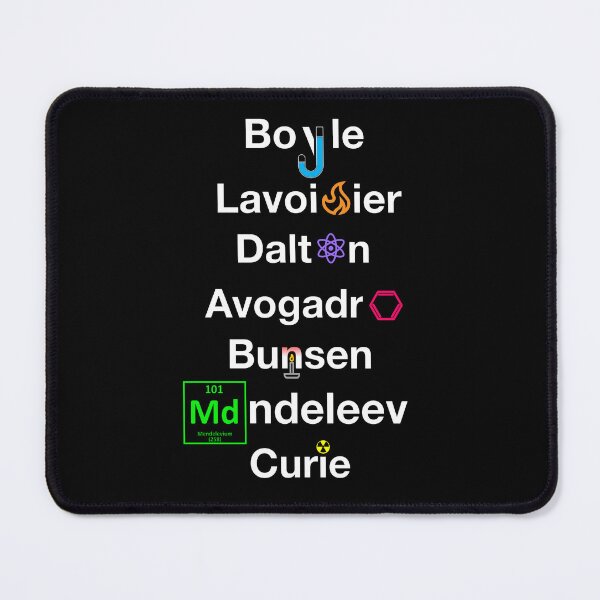 Item preview, Nerdy Minimalist Iconic Chemists Names Boyle, Lavoisier, Dalton, Avogadro, Bunsen, Mendeleev, Curie Chemistry Teacher White Text designed and sold by MathWare MathClips.