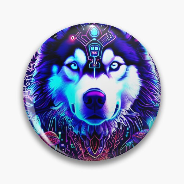 Item preview, Cybernetic Geometric Husky – Dark Blue and Purple Circuit Dog Art designed and sold by Naturalite19.