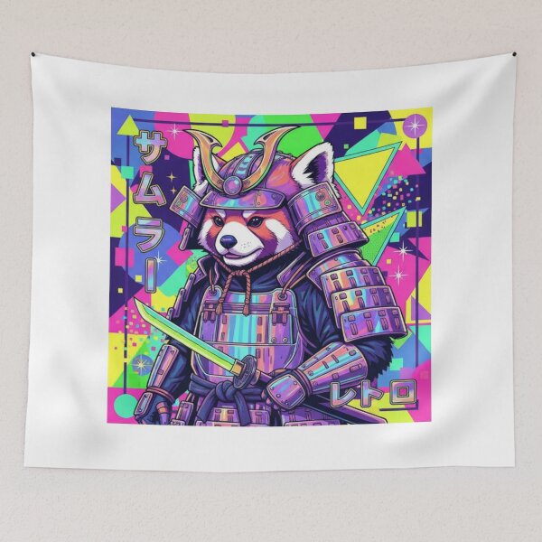 Item preview, Red Panda Samurai – Retro Vaporwave Japanese Warrior Art – Neon Cyber Animal Design designed and sold by MadeByACJ.