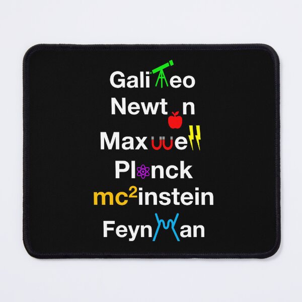 Item preview, Nerdy Minimalist Iconic Physicists Names Galileo, Newton, Maxwell, Planck, Einstein, Feynmann Physics Teacher White Text designed and sold by MathWare MathClips.