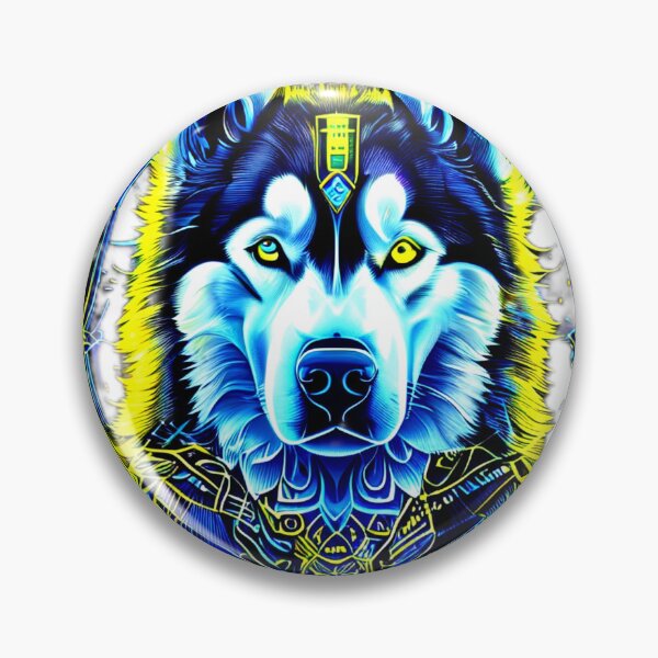 Item preview, Cyberpunk Husky with Yellow and Dark Blue Microcircuits – Futuristic Geometric Dog Art designed and sold by Naturalite19.