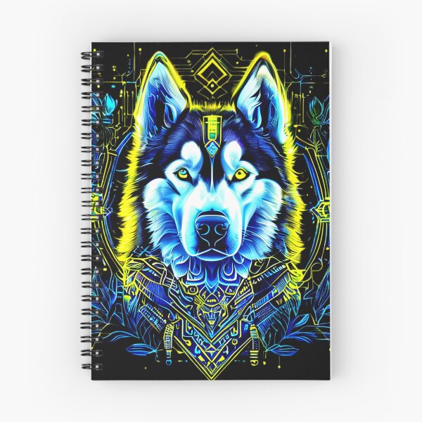 Item preview, Cyberpunk Husky with Yellow and Dark Blue Microcircuits – Futuristic Geometric Dog Art designed and sold by Naturalite19.