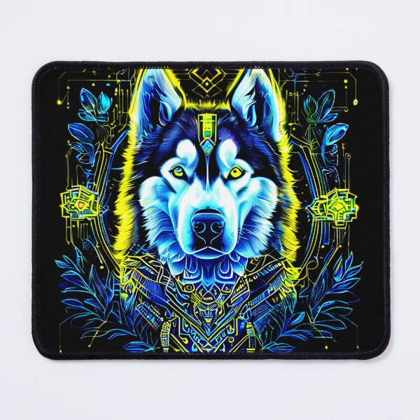 Item preview, Cyberpunk Husky with Yellow and Dark Blue Microcircuits – Futuristic Geometric Dog Art designed and sold by Naturalite19.