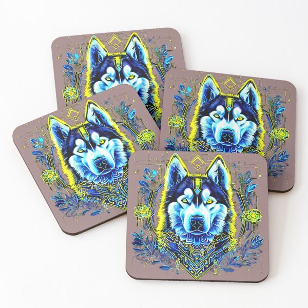 Item preview, Cyberpunk Husky with Yellow and Dark Blue Microcircuits – Futuristic Geometric Dog Art designed and sold by Naturalite19.