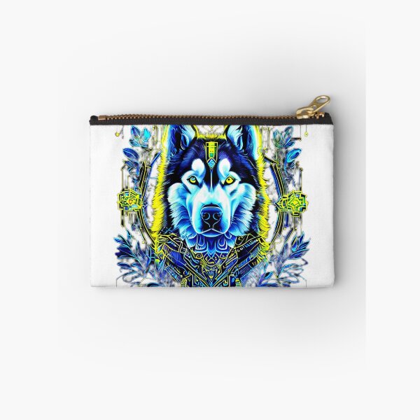 Item preview, Cyberpunk Husky with Yellow and Dark Blue Microcircuits – Futuristic Geometric Dog Art designed and sold by Naturalite19.