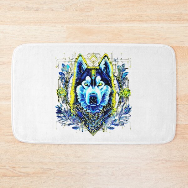 Item preview, Cyberpunk Husky with Yellow and Dark Blue Microcircuits – Futuristic Geometric Dog Art designed and sold by Naturalite19.