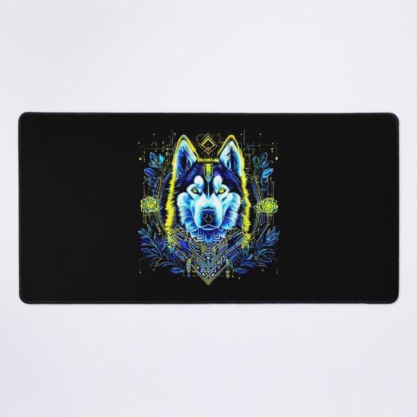 Item preview, Cyberpunk Husky with Yellow and Dark Blue Microcircuits – Futuristic Geometric Dog Art designed and sold by Naturalite19.