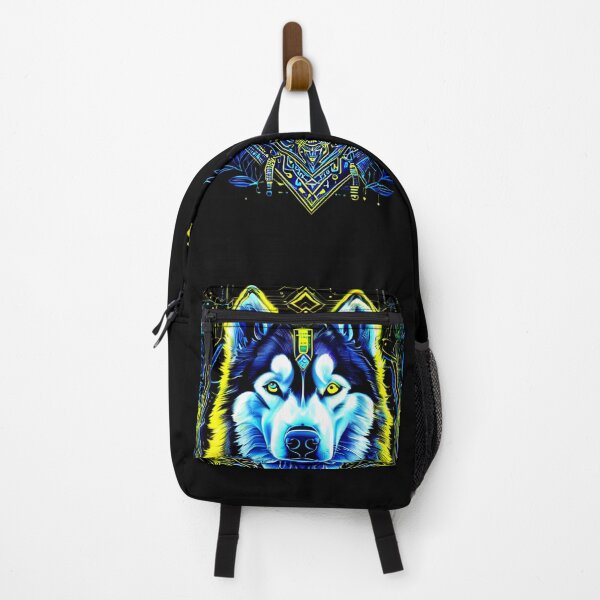 Item preview, Cyberpunk Husky with Yellow and Dark Blue Microcircuits – Futuristic Geometric Dog Art designed and sold by Naturalite19.