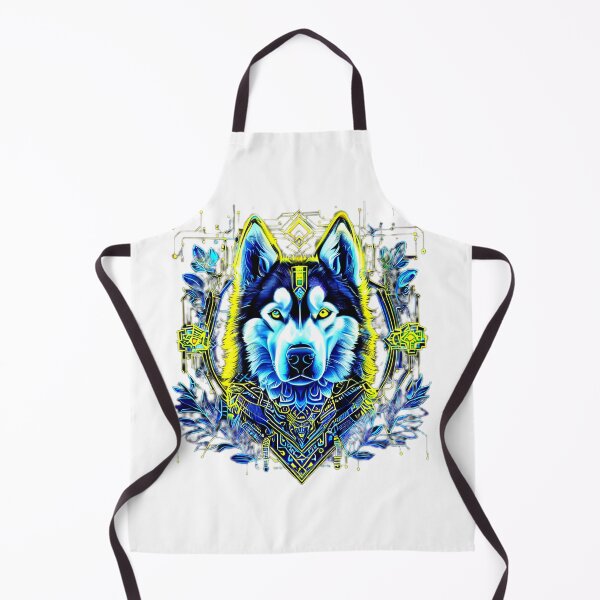Item preview, Cyberpunk Husky with Yellow and Dark Blue Microcircuits – Futuristic Geometric Dog Art designed and sold by Naturalite19.