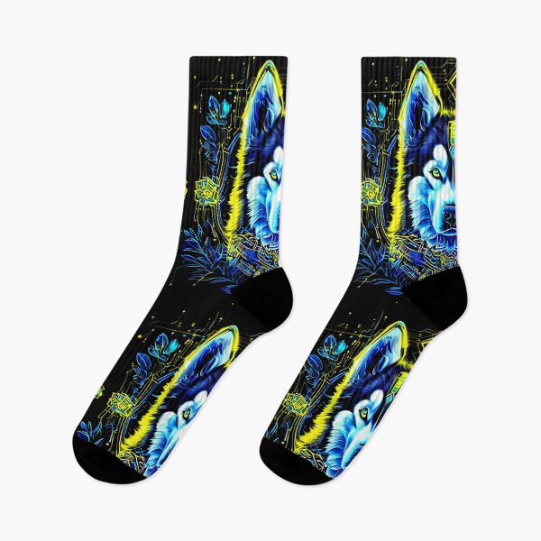 Item preview, Cyberpunk Husky with Yellow and Dark Blue Microcircuits – Futuristic Geometric Dog Art designed and sold by Naturalite19.