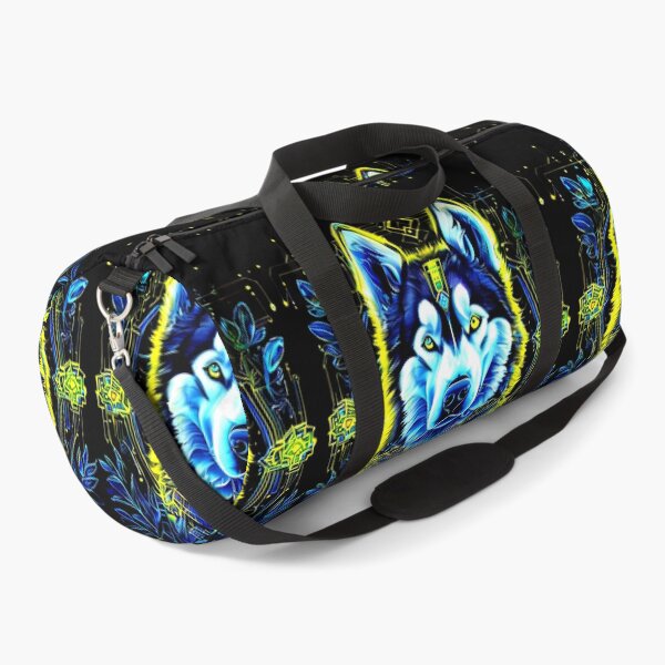 Item preview, Cyberpunk Husky with Yellow and Dark Blue Microcircuits – Futuristic Geometric Dog Art designed and sold by Naturalite19.
