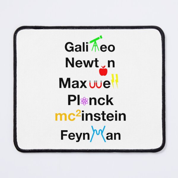 Item preview, Nerdy Minimalist Iconic Physicists Names Galileo, Newton, Maxwell, Planck, Einstein, Feynmann Physics Teacher Black Text designed and sold by MathWare MathClips.