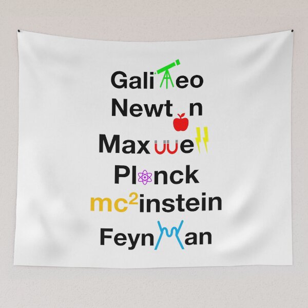 Item preview, Nerdy Minimalist Iconic Physicists Names Galileo, Newton, Maxwell, Planck, Einstein, Feynmann Physics Teacher Black Text designed and sold by MathWare MathClips.