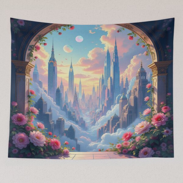 Item preview, RoseGate City – Art Deco meets surreal skyline & floral silence designed and sold by FotoworldEdel.