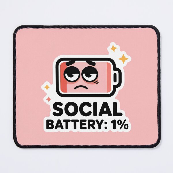 Item preview, Visual Snapshot of Social Burnout with Red Battery and Moody Face designed and sold by SplashTastic.