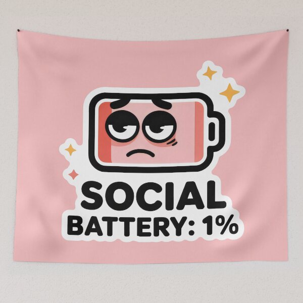 Item preview, Visual Snapshot of Social Burnout with Red Battery and Moody Face designed and sold by SplashTastic.