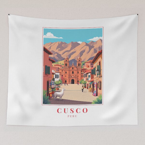 Item preview, Cusco Peru Illustration – Inca Ruins, Colonial Streets & Andean Cityscape designed and sold by MapMyMiles.