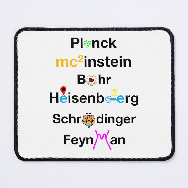 Item preview, Nerdy Minimalist Iconic Quantum Physicists Names Planck, Einstein, Bohr, Heisenberg, Schrodinger, Feynman Quantum Physics Teacher Black Text designed and sold by MathWare MathClips.