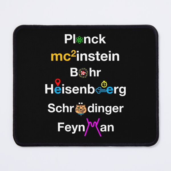Item preview, Nerdy Minimalist Iconic Quantum Physicists Names Planck, Einstein, Bohr, Heisenberg, Schrodinger, Feynman Quantum Physics Teacher White Text designed and sold by MathWare MathClips.