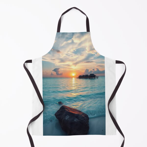 Item preview, Sunset Serenity | Turquoise Ocean and Water Bungalows at Golden Hour designed and sold by Vida e Arte.