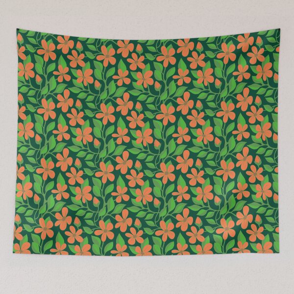 Item preview, Bright flowering vines on dark green designed and sold by MarySchwindt.