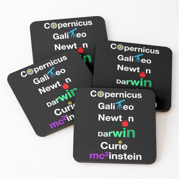 Item preview, Nerdy Minimalist Iconic Greatest Scientists Names Copernicus, Galileo, Newton, Darwin, Curie, Einstein Science Teacher White Text designed and sold by MathWare MathClips.