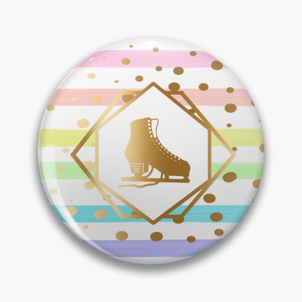 Item preview, Gold Figure Skate on Pastel Rainbow and White Stripes with Gold Dots designed and sold by PD-Skating.