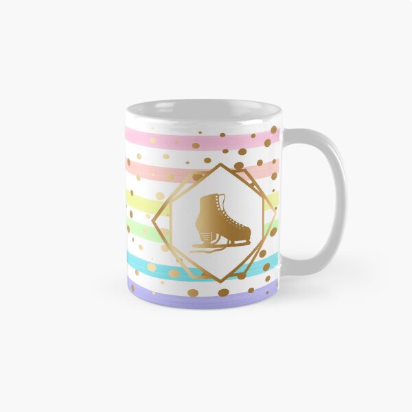 Item preview, Gold Figure Skate on Pastel Rainbow and White Stripes with Gold Dots designed and sold by PD-Skating.