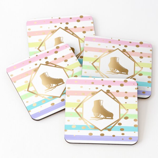 Item preview, Gold Figure Skate on Pastel Rainbow and White Stripes with Gold Dots designed and sold by Purposely Designed.