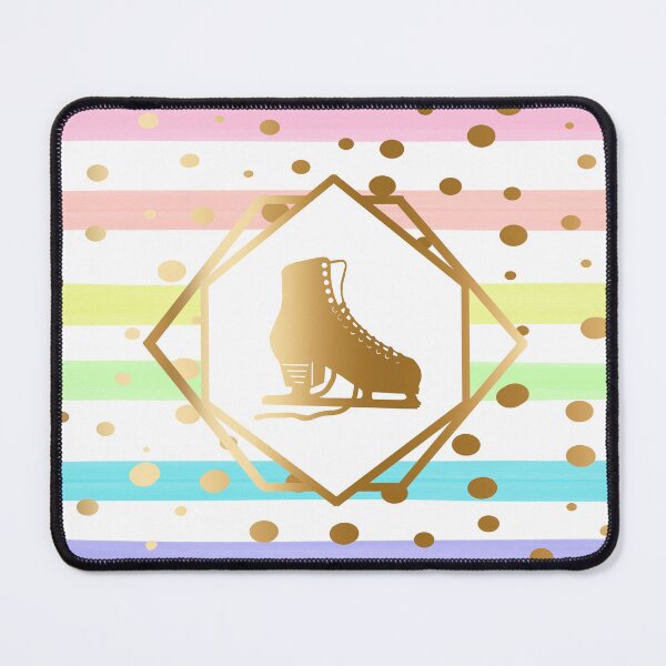 Item preview, Gold Figure Skate on Pastel Rainbow and White Stripes with Gold Dots designed and sold by PD-Skating.