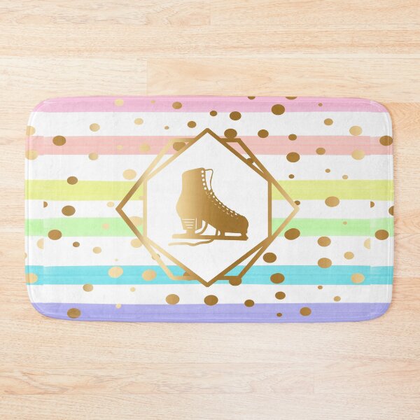 Item preview, Gold Figure Skate on Pastel Rainbow and White Stripes with Gold Dots designed and sold by Purposely Designed.