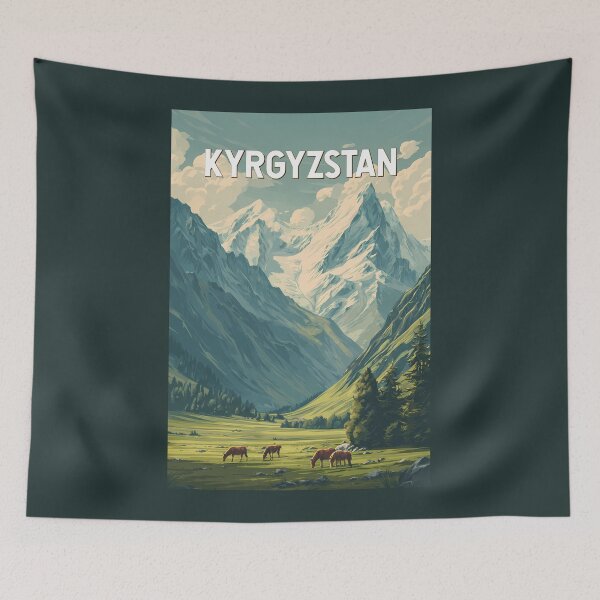 Item preview, Kyrgyzstan Illustration Travel Art Vintage designed and sold by KrisSidDesigns.