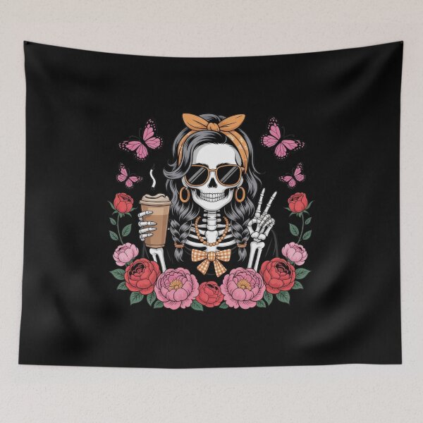 Item preview, Floral Coffee Skeleton Girl | Aesthetic Gothic Coffee Lover Design designed and sold by ColorSplash123.