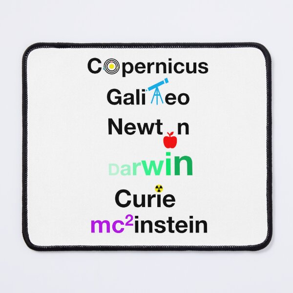Item preview, Nerdy Minimalist Iconic Greatest Scientists Names Copernicus, Galileo, Newton, Darwin, Curie, Einstein Science Teacher Black Text designed and sold by MathWare MathClips.