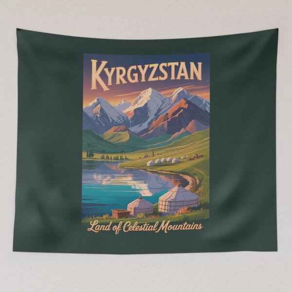 Item preview, Kyrgyzstan Yurt Illustration Travel Art Vintage designed and sold by KrisSidDesigns.