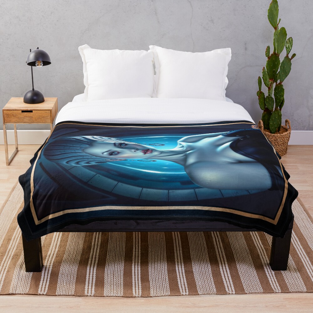The Neo-Baroque Fantasy Allure Of Lady Xylia Rivenna Alluring AI Concept Art by Xzendor7 Decorative Art Print Throw Blanket