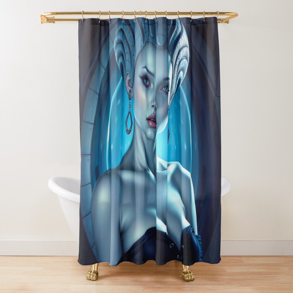 The Neo-Baroque Fantasy Allure Of Lady Xylia Rivenna Alluring AI Concept Art by Xzendor7 Decorative Art Print Shower Curtain