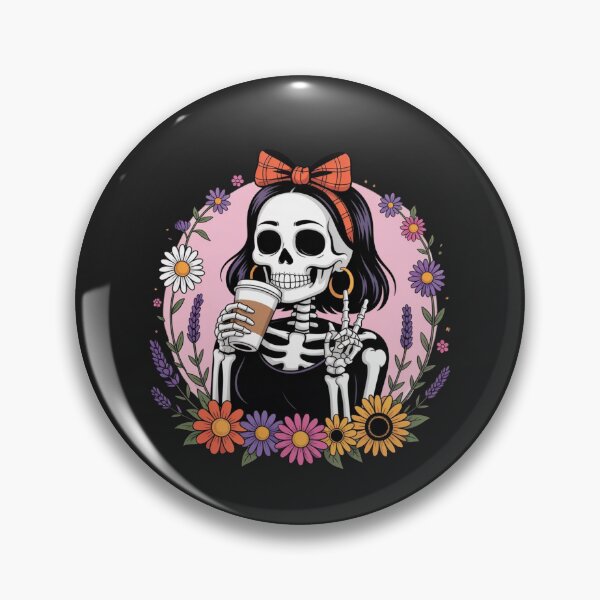 Item preview, Skeleton Girl with Coffee & Wildflowers | Cute Floral Gothic Aesthetic designed and sold by ColorSplash123.
