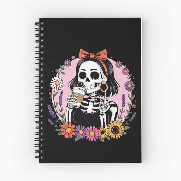 Item preview, Skeleton Girl with Coffee & Wildflowers | Cute Floral Gothic Aesthetic designed and sold by ColorSplash123.