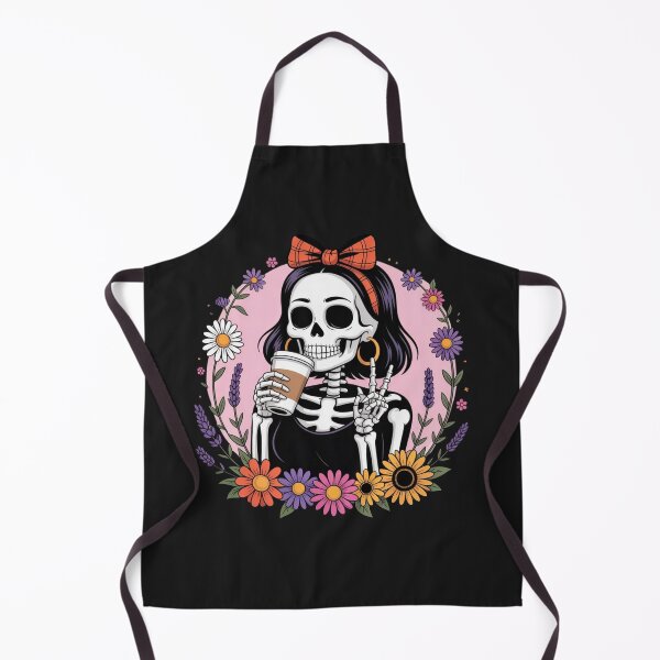 Item preview, Skeleton Girl with Coffee & Wildflowers | Cute Floral Gothic Aesthetic designed and sold by ColorSplash123.